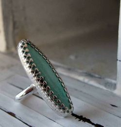 Green Turquoise Statement Ring, Sterling Silver