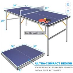 6ft Mid-Size Table Tennis Table Foldable & Portable Ping Pong Table Set