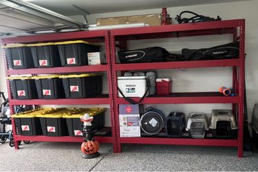 Two red garage racks