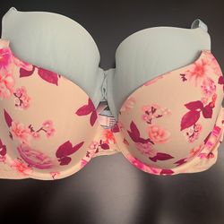 2 PC women’s Bras Sz: 36B In solid (Light Blue) & Flowered T- Shirt Push Up Lightly lined/ Full Coverage