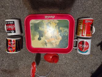 Coca-Cola Collectibles Set – Tray, Mugs & Lamp and dish towels