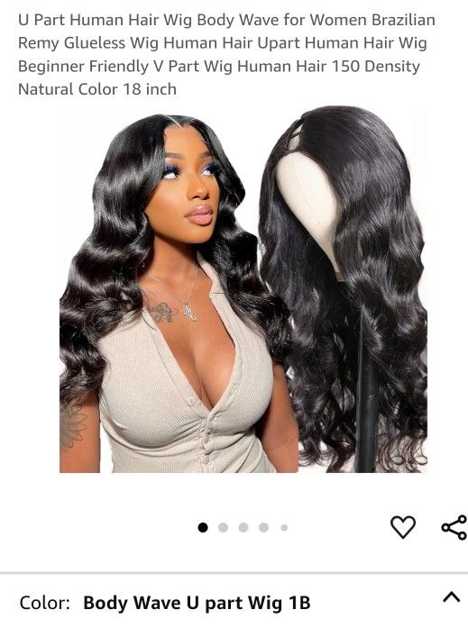 U Part Human Hair Body Wave Wig New 18" 