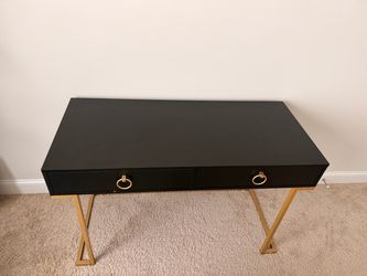 Black and Gold Writing Desk with Two Drawers