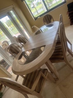 Extendable Heavy Wood Dining Table Set With 6 Chairs