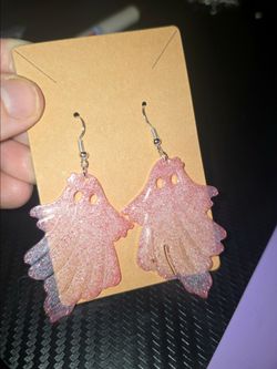 Pink Glitter Resin Ghost Earrings