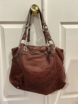Brown Leather Shoulder Bag with Silver Hardware