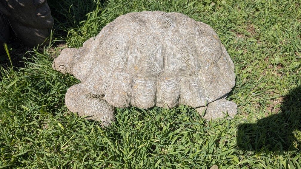 27" Long Concrete Tortoise Garden Statue with Broken Foot - Rustic Yard Decor