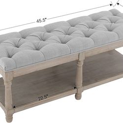 Upholstered Wood Entryway Bench with Shelf (Tufted Seat)