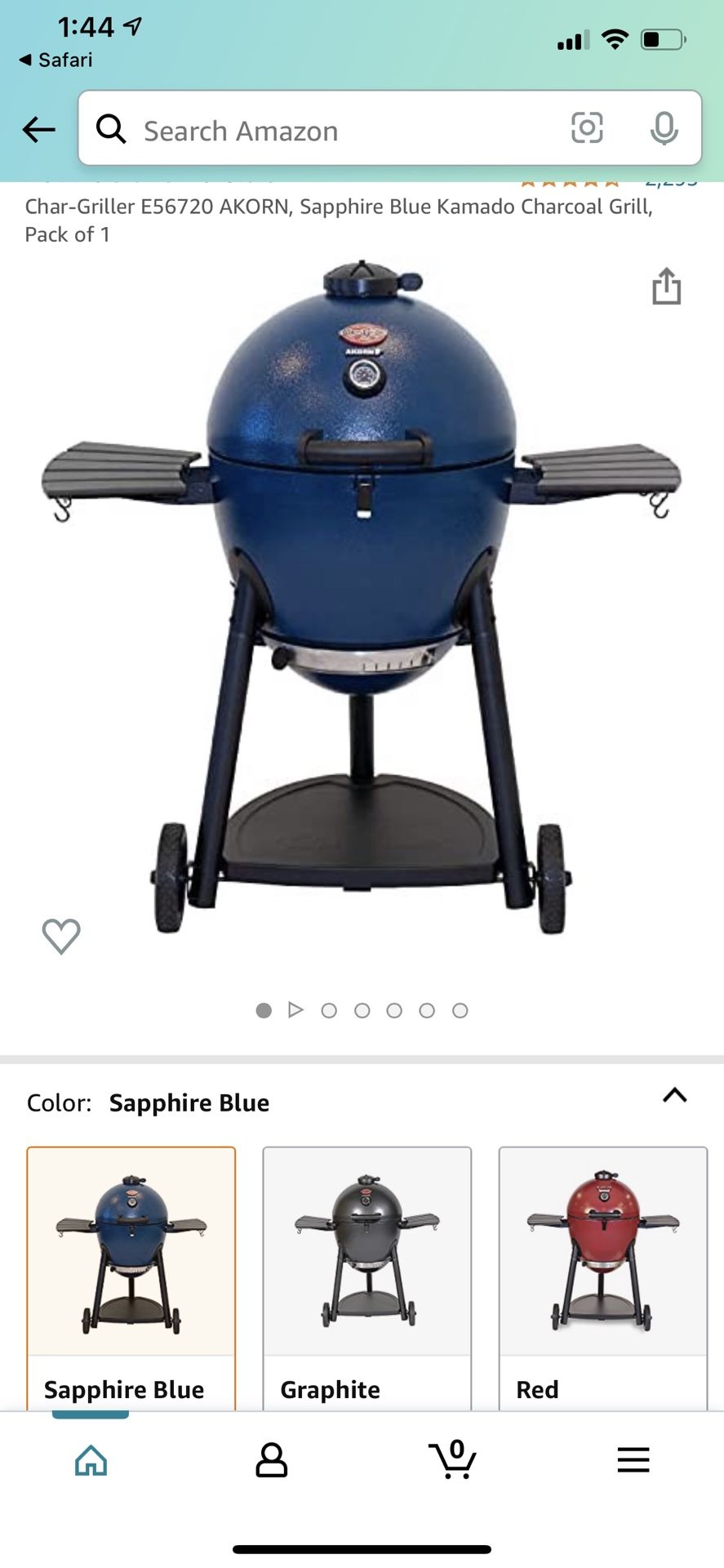 Char-Griller E56720 AKORN, Sapphire Blue Kamado Charcoal Grill