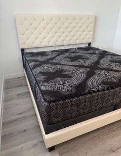 Queen Bed Frame with Tufted Headboard