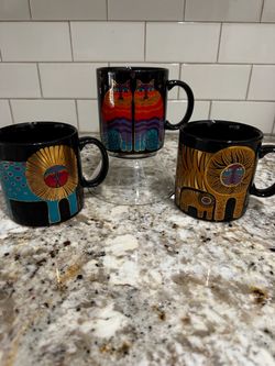 Laurel Burch Black Ceramic Mugs Set of 3