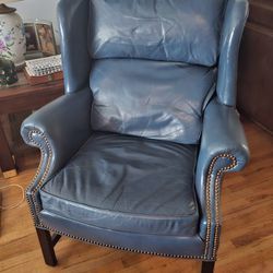 Royal Blue Leather Chair And Ottoman 