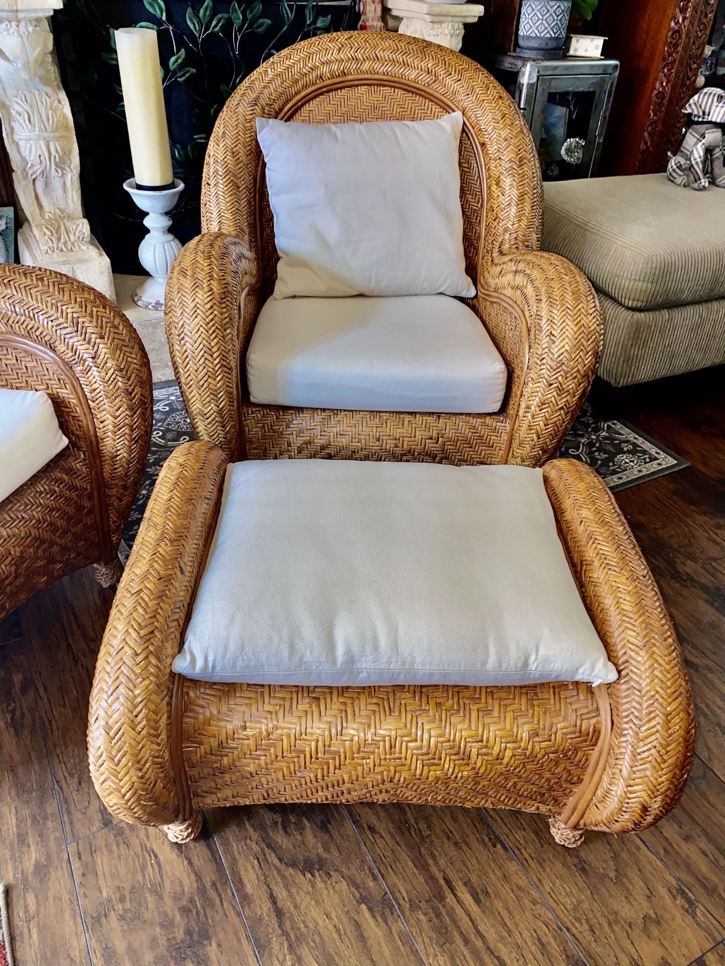 Pottery barn set of Retired malabar chairs and ottoman for Sale in Palm Harbor, FL OfferUp