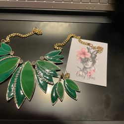 Nigerian Wedding African Beads Green Enamel Leaves Shape Pendant Necklace Earrings Gold Color Jewelry Sets