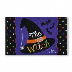 Halloween Front Doormat The Witch Is In Witches Black Hat Purple Black Spider