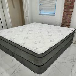 NEW KING PLUSH PILLOW TOP MATTRESS. Bed frame is not available. Take it home same day 👍