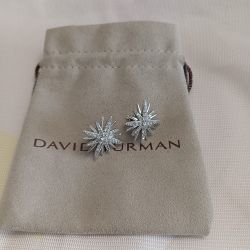 David Yurman Starburst Stud Earrings Sterling Silver with Diamonds 