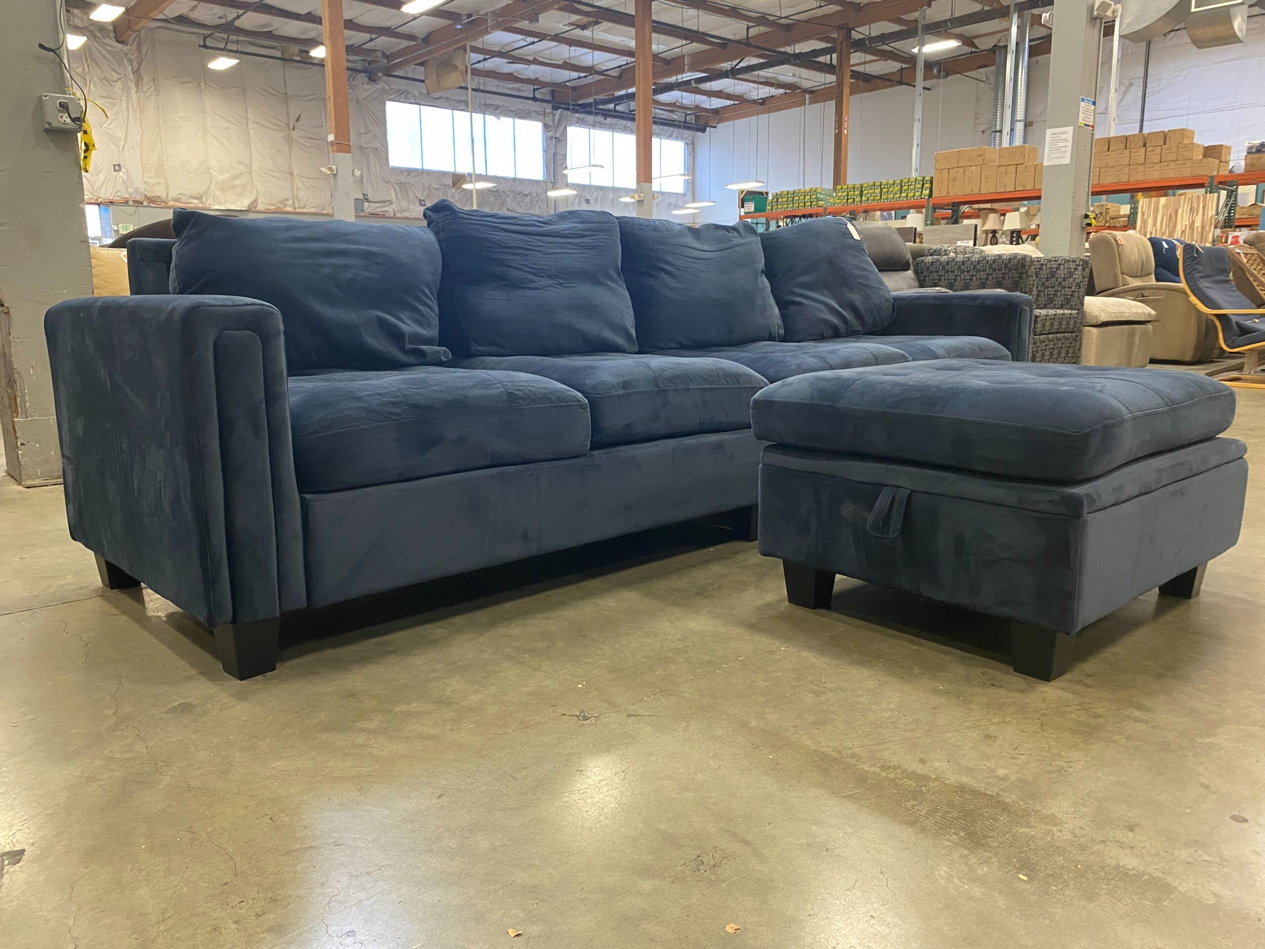 BELFFIN Blue Velvet Modular Sofa with Ottoman