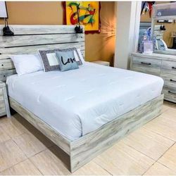 Cambeck Whitewash Panel Bedroom Set/Dresser,Mirror,NightStand,bed//Queen, King Size Available//Mattress Sold Separately, Ask For A DISCOUNT CODE 