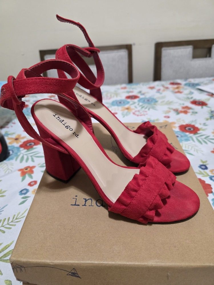 Red Block Heels Size 8