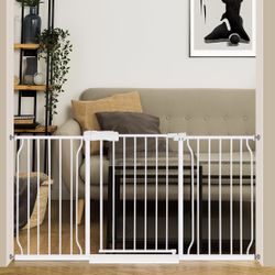 Extra Wide Baby Gate 57.5-62.2 Pressure Mounted,Child Dog Pet Safety Gates with Walk Through Door for Doorways Stairs No Drilling in Door,White