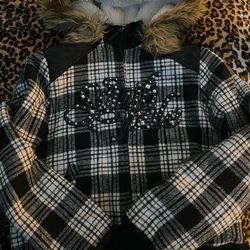 South Pole faux fur plaid jacket