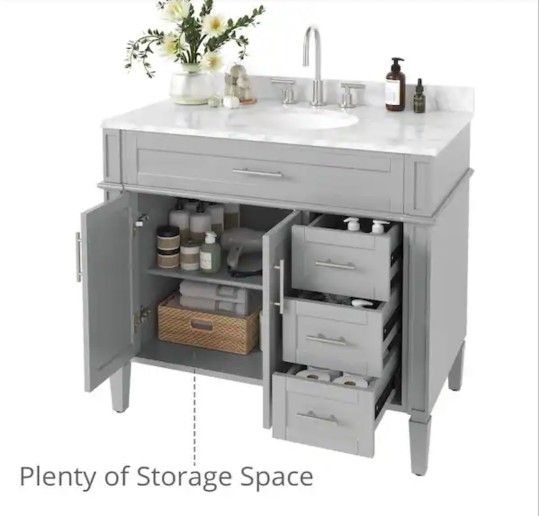 36" Bathroom Vanity With Carrara Marble Top