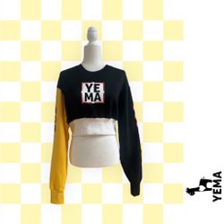Yema Designer Colorblock Cropped GJH Sweatshirt, Size L, MSRP $150