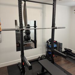 Rogue Fitness Monster Lite Squat rack with 350 lbs of weights + accessories 