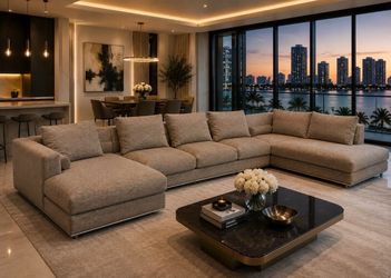 Carlo Perazzi Beige Sectional Sofa Couch with Double Chaise – Delivery Available