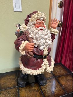 Large 22” Vintage Resin Santa Claus Figure with Toy Sack – Classic Christmas Holiday Decor