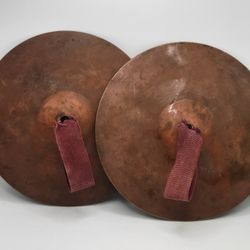 Vintage 7" Diameter Mini Brass Hand Cymbals 3" Cloth Handles