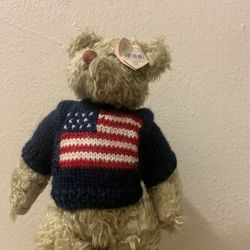 Ty Vintage 1993 Polo Ralph Lauren Steiff Bear Sweater 13" Patriotic Plush- $40