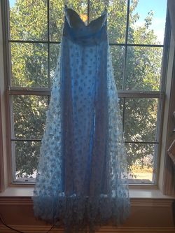 Light Blue Floral Appliqué Strapless Formal Gown