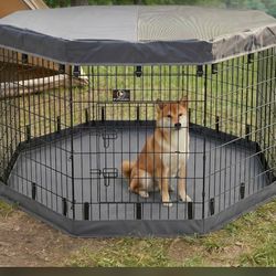 42” Tall Dog Playpen With Cover Dog Run, Dog Cage 8 Panels Fence with Door