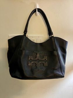 Tory Burch Black Leather Bombé-T Tote Bag