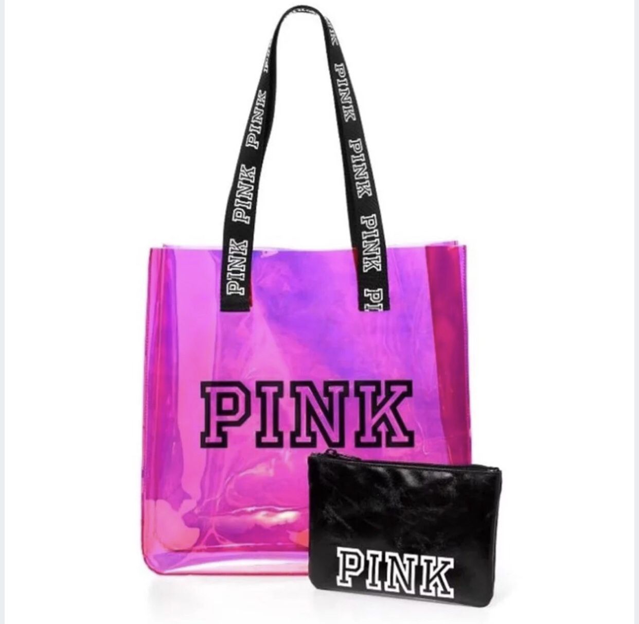 Victorias Secret Pink Small Shopping Tote Bag Metallic Silver