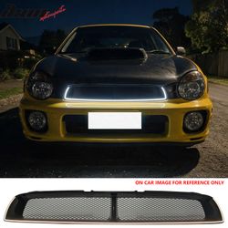 Fits 2002-2003 Subaru Impreza Gloss Black WRX STI Mesh Style Upper Grille w/LED Light