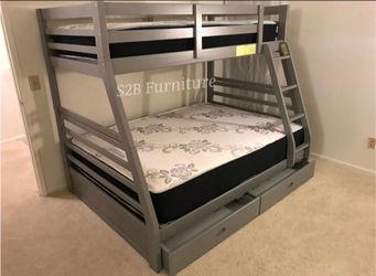 Twin/full size Grey Bunkbed With Orthopedic Mattress