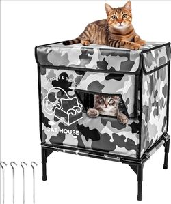 Outdoor Elevated Cat House - Black, Large