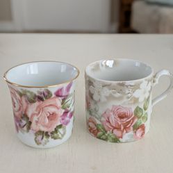 Two Beautiful Vintage Hand Painted Floral Cups~Sold Together~Germany