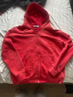 Red Full-Zip Hoodie with Embroidered  designer
