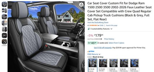 Dodge Ram 1500 2500 3500 2002-2026 DuDuwang Seat Covers *Full Set* PU Leather Black and Gray