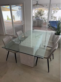 Dining Table with Glass Top and Quartz Base