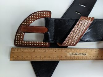 LYNN LERNER Vintage Wide Black Leather Belt with Gold Mini Metal Studs Italy Santa Catalina School Bulletin Fall 2019 by Santa Catalina  main image 3