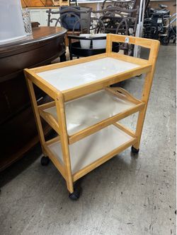 3-tier Wooden Utility Serving Rolling Cart