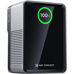 K&F CONCEPT V Mount Battery 99Wh PD100W Fast Charge, 6700mAh V Lock Battery Mini V-Mount Battery with D-Tap, DC, Dual USB-C, USB-A, TFT Display for Ca