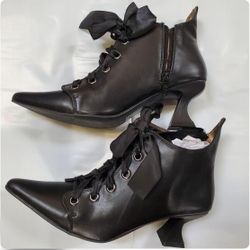 Whimsical whimsigoth black leather lace up ankle boots