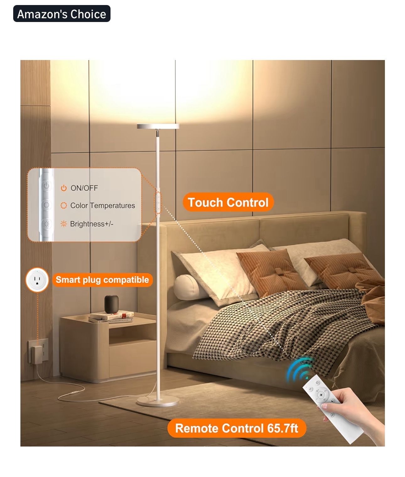 LED Floor Lamp 3600LM Bright 350W Equivalent Torch Floor Lamp 2700K-6500K Stepless Dimming,