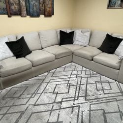 L Sectional Beige Fabric Sofa/Couch With Pillows 